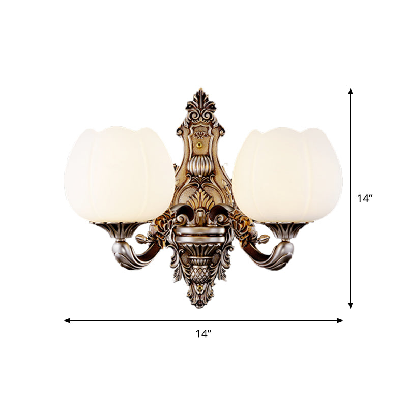 Skørter | Frosted Glass Bloom Wall Lighting Vintage 1/2-head Living Room Wall Lamp Sconces with Curved Arm in Coffee