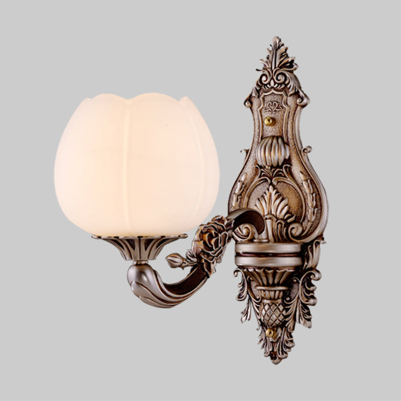 Skørter | Frosted Glass Bloom Wall Lighting Vintage 1/2-head Living Room Wall Lamp Sconces with Curved Arm in Coffee
