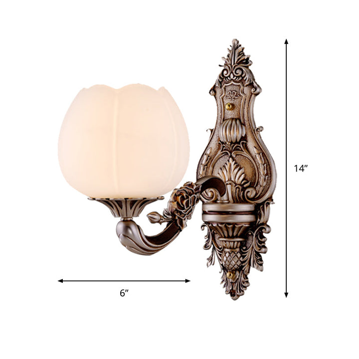 Skørter | Frosted Glass Bloom Wall Lighting Vintage 1/2-head Living Room Wall Lamp Sconces with Curved Arm in Coffee