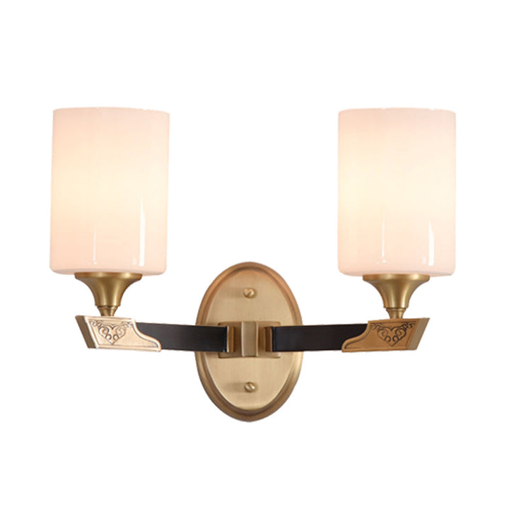 Skørter | 1/2-Head Cylindrical Wall Light Traditional Black-Gold White Glass Wall-Mounted Fixture