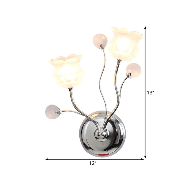 Lisslune | Clear Crystal Orbs Chrome Wall Light Scrolling Arm 2 Bulbs Modern Wall Lighting with Bloom Shade