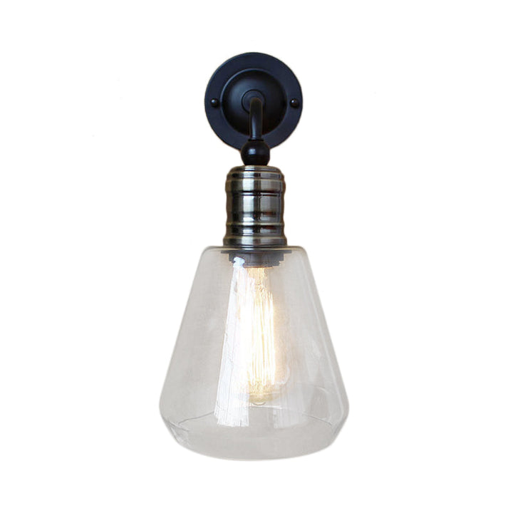 Lisslune | Rustic Style Tapered Shade Wall Lighting Fixture Single Gloss Clear Glass Wall Lamp in Black for Kitchen
