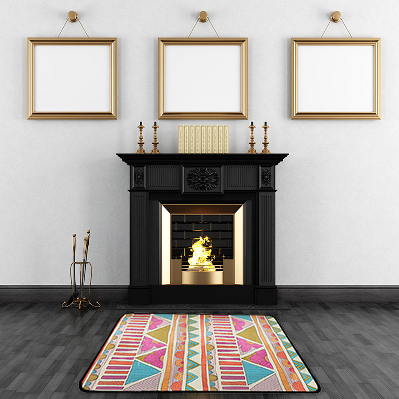 Lisslune | Colorful Geometric Southwest Rug Polyester Carpet with Flowers Non-Slip Backing Power Loom Indoor Rug