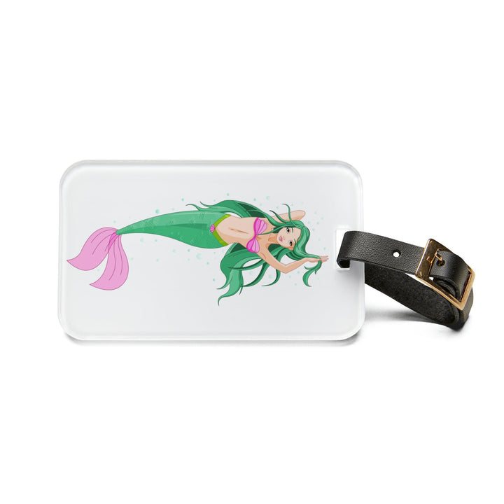 Lisslune | Stylish mermaid-themed acrylic luggage tag set with custom leather strap