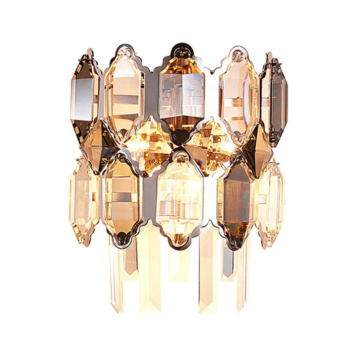 Lisslune | Dual-Tiered Wall Light Modern Clear Crystal 2-Bulb Surface Wall Light in Silver for Staircase