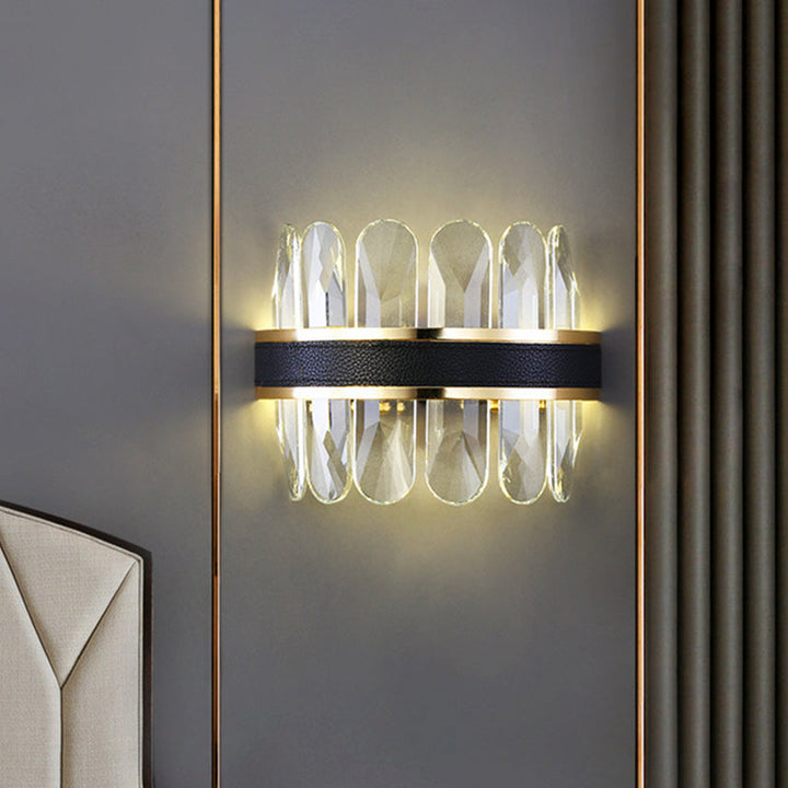 Lisslune | Clear Rectangular Cut Crystal Half Cylinder Wall Light Contemporary LED Wall Mounted Lighting in Black for Nightstands