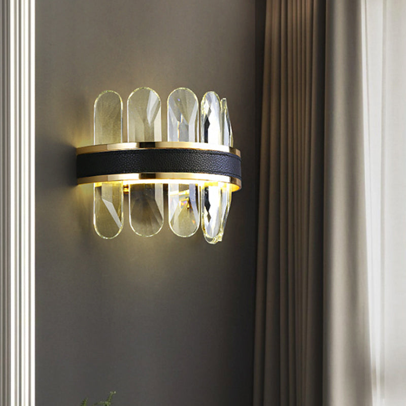 Lisslune | Clear Rectangular Cut Crystal Half Cylinder Wall Light Contemporary LED Wall Mounted Lighting in Black for Nightstands
