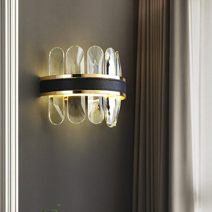 Lisslune | Clear Rectangular Cut Crystal Half Cylinder Wall Light Contemporary LED Wall Mounted Lighting in Black for Nightstands