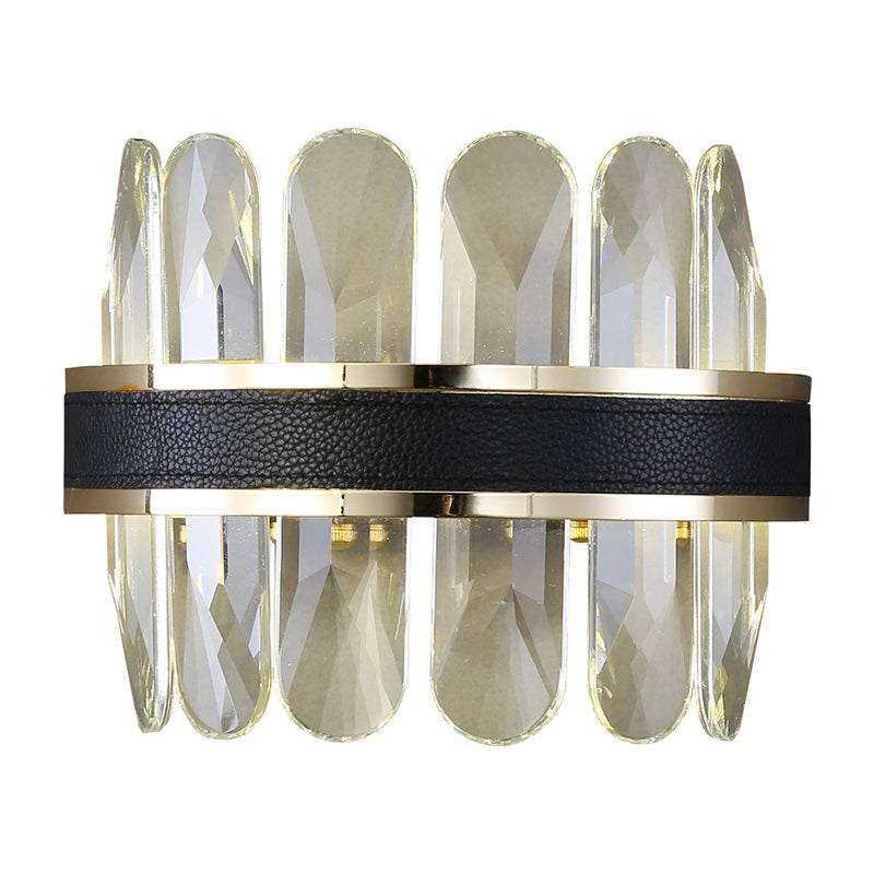 Lisslune | Clear Rectangular Cut Crystal Half Cylinder Wall Light Contemporary LED Wall Mounted Lighting in Black for Nightstands