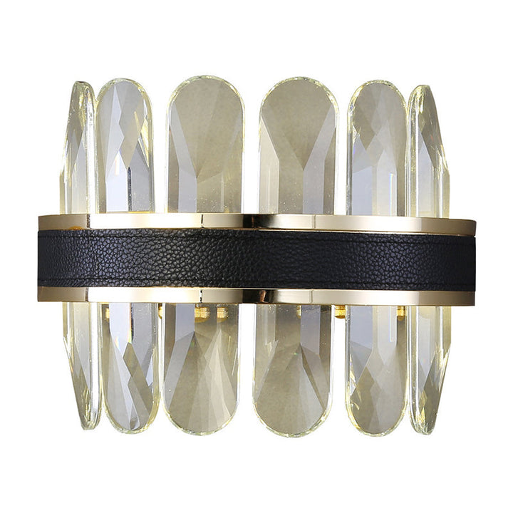 Lisslune | Clear Rectangular Cut Crystal Half Cylinder Wall Light Contemporary LED Wall Mounted Lighting in Black for Nightstands