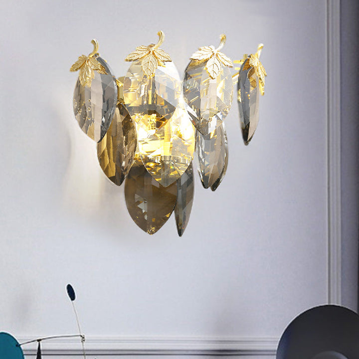 Lisslune | 3-Tier Wall Light Modern Style Crystal Block 2-Light Gold Wall Mount Lamp for the Study