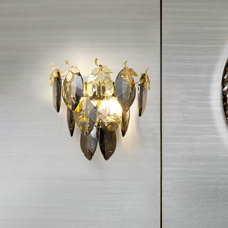 Lisslune | 3-Tier Wall Light Modern Style Crystal Block 2-Light Gold Wall Mount Lamp for the Study