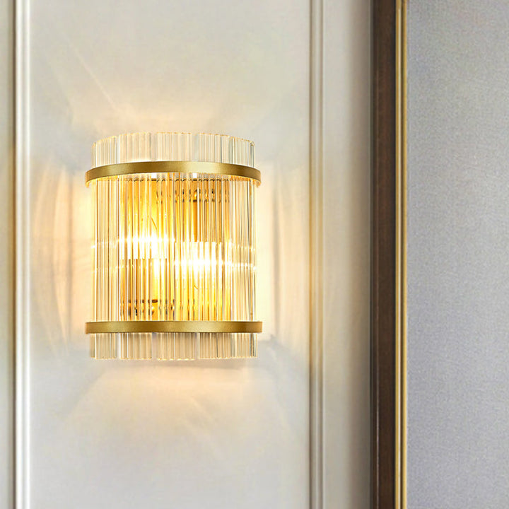 Lisslune | Modern Cylindrical/Rectangular Wall Lighting Clear Crystal Rod 2 Heads Hall Wall Mounted Light Fixture in Gold