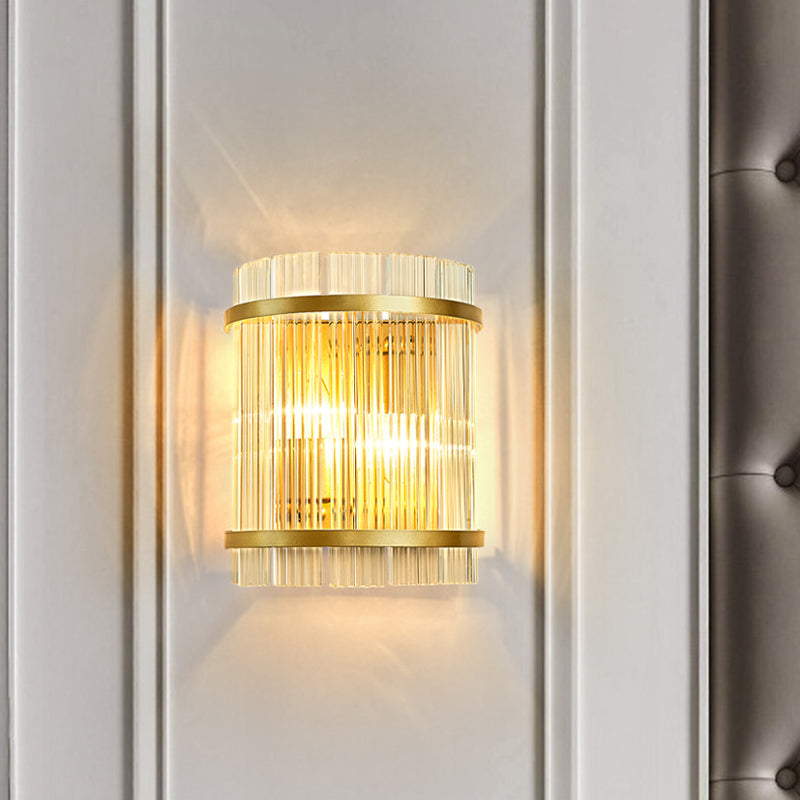 Lisslune | Modern Cylindrical/Rectangular Wall Lighting Clear Crystal Rod 2 Heads Hall Wall Mounted Light Fixture in Gold
