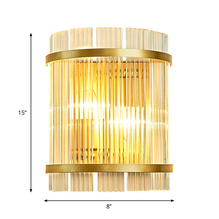 Lisslune | Modern Cylindrical/Rectangular Wall Lighting Clear Crystal Rod 2 Heads Hall Wall Mounted Light Fixture in Gold