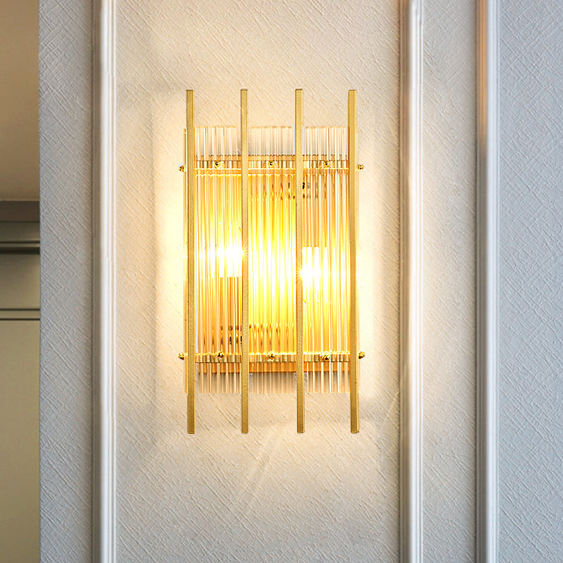 Lisslune | Modern Cylindrical/Rectangular Wall Lighting Clear Crystal Rod 2 Heads Hall Wall Mounted Light Fixture in Gold