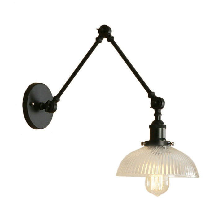 Lisslune | 1 Light Ribbed Glass Wall Lamp Light Industrial Antique Brass/Black/Rust Dome Living Room Lighting Fixture with Swing Arm