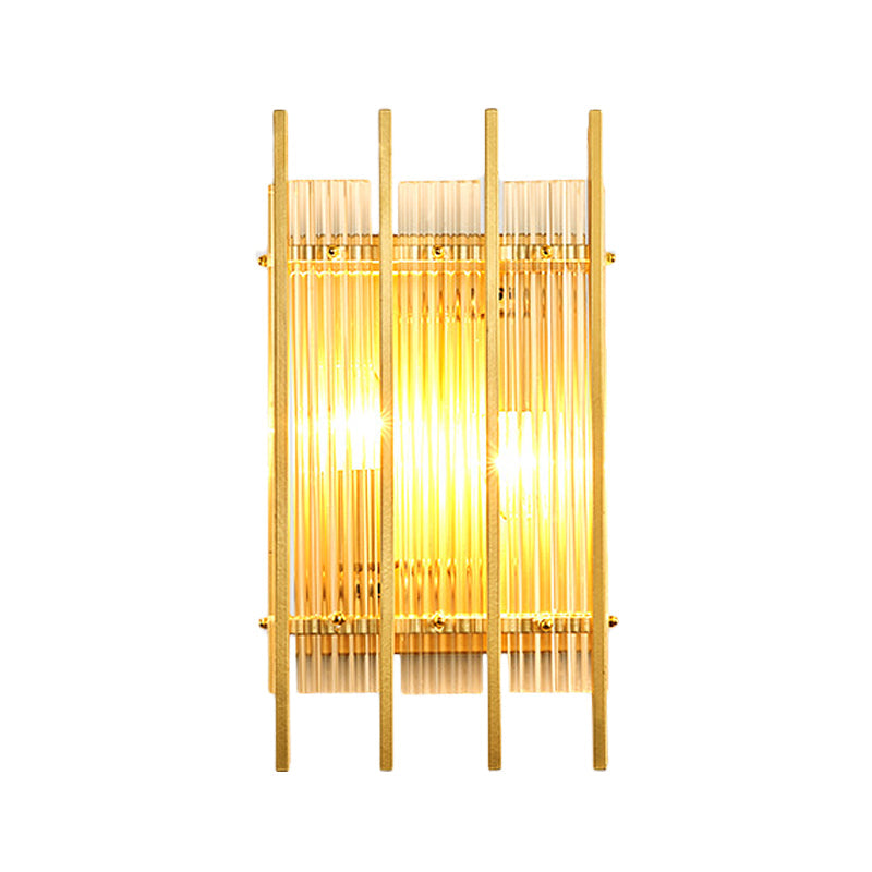 Lisslune | Modern Cylindrical/Rectangular Wall Lighting Clear Crystal Rod 2 Heads Hall Wall Mounted Light Fixture in Gold