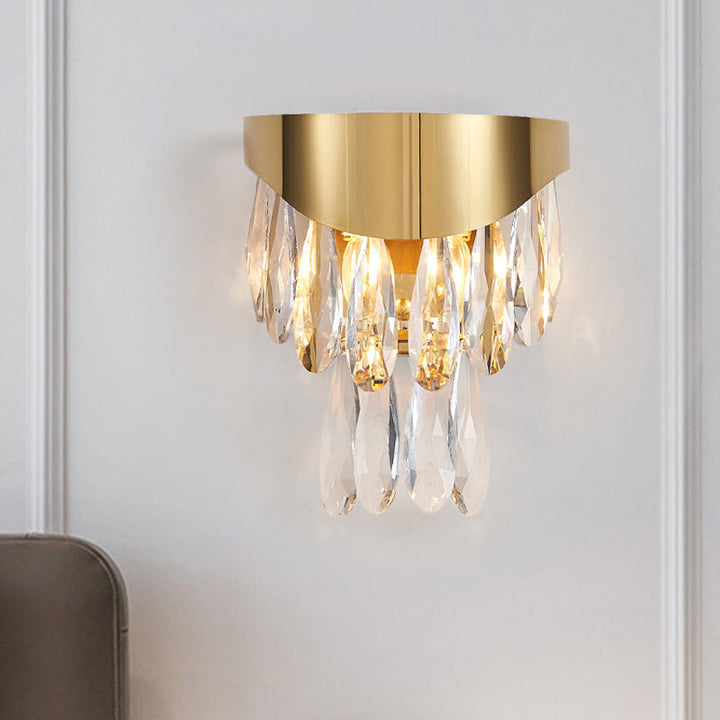 Lisslune | Crystal Drop Wall Light Modern 2 Bulbs Surface Wall Sconce in Gold for Indoor Use