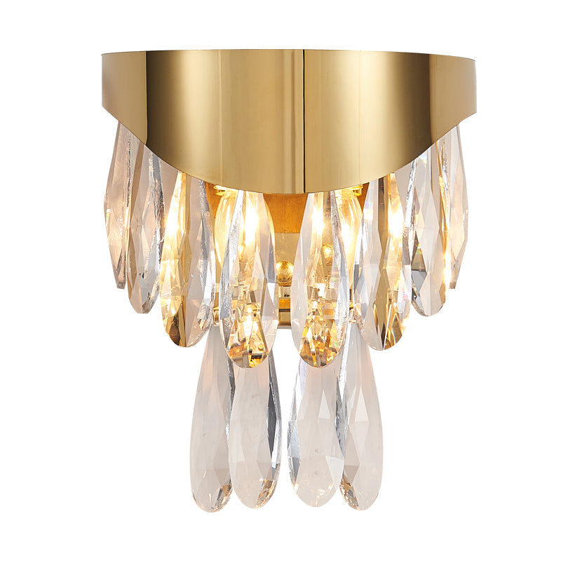 Lisslune | Crystal Drop Wall Light Modern 2 Bulbs Surface Wall Sconce in Gold for Indoor Use