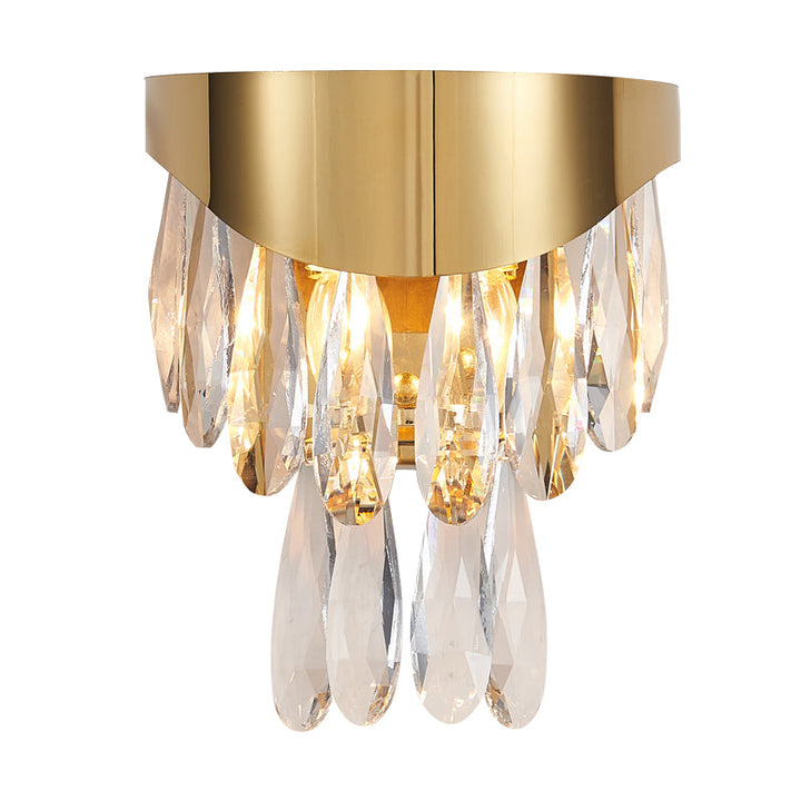 Lisslune | Crystal Drop Wall Light Modern 2 Bulbs Surface Wall Sconce in Gold for Indoor Use