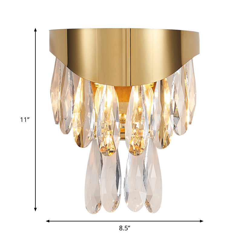Lisslune | Crystal Drop Wall Light Modern 2 Bulbs Surface Wall Sconce in Gold for Indoor Use