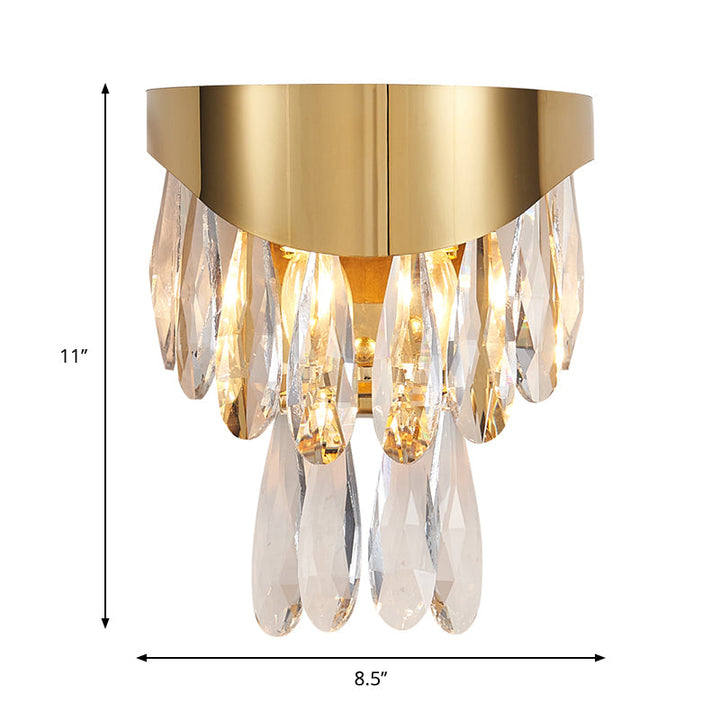 Lisslune | Crystal Drop Wall Light Modern 2 Bulbs Surface Wall Sconce in Gold for Indoor Use