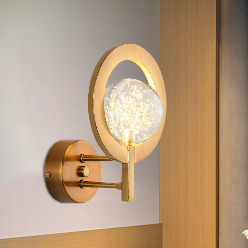 Lisslune | Globe Clear Crystal Wall Lamp Modern Style LED Gold Wall Lamp With Ring Frame