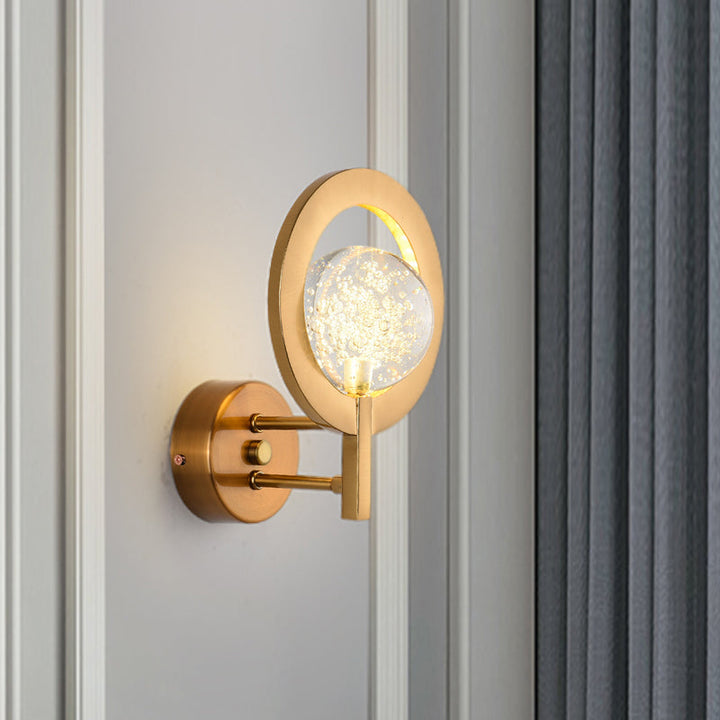 Lisslune | Globe Clear Crystal Wall Lamp Modern Style LED Gold Wall Lamp With Ring Frame
