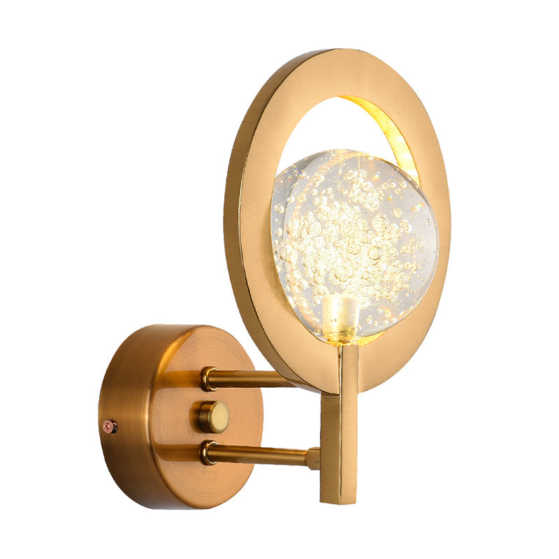 Lisslune | Globe Clear Crystal Wall Lamp Modern Style LED Gold Wall Lamp With Ring Frame