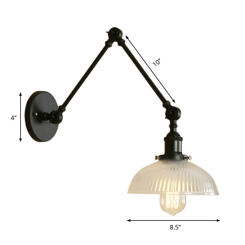 Lisslune | 1 Light Ribbed Glass Wall Lamp Light Industrial Antique Brass/Black/Rust Dome Living Room Lighting Fixture with Swing Arm