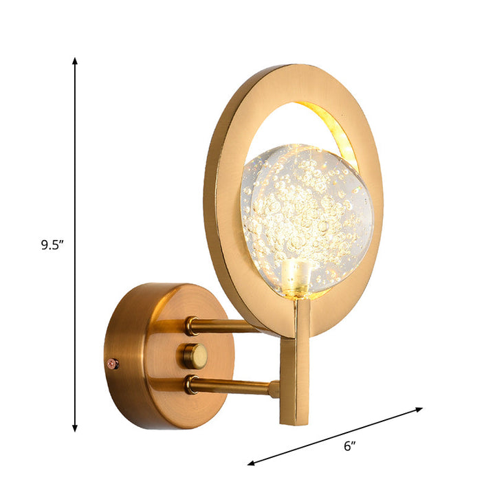 Lisslune | Globe Clear Crystal Wall Lamp Modern Style LED Gold Wall Lamp With Ring Frame