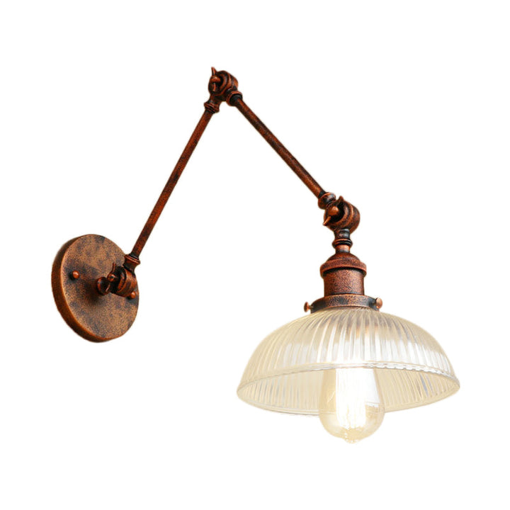 Lisslune | 1 Light Ribbed Glass Wall Lamp Light Industrial Antique Brass/Black/Rust Dome Living Room Lighting Fixture with Swing Arm