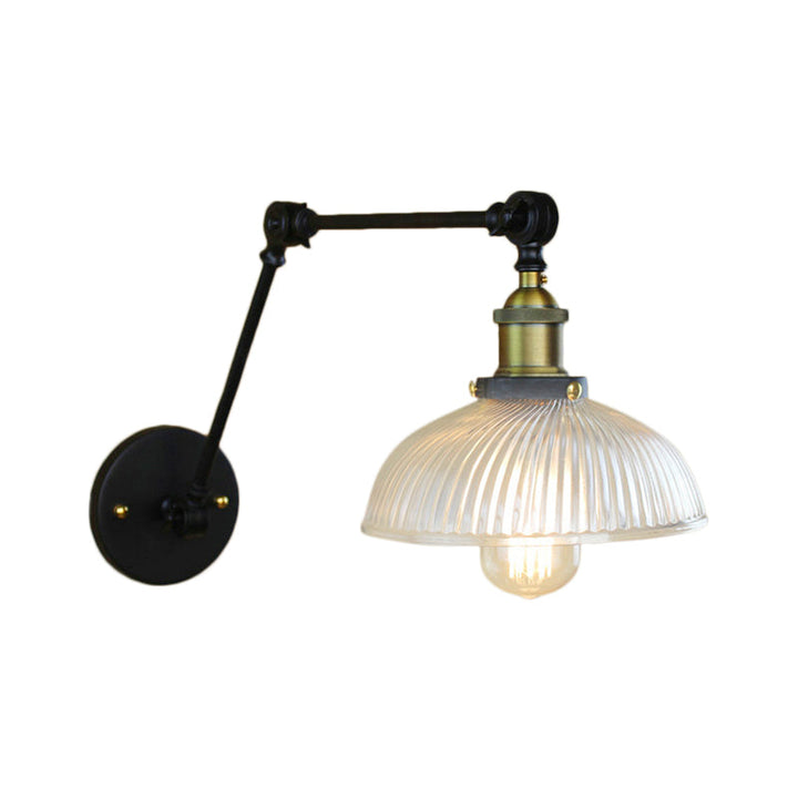 Lisslune | 1 Light Ribbed Glass Wall Lamp Light Industrial Antique Brass/Black/Rust Dome Living Room Lighting Fixture with Swing Arm