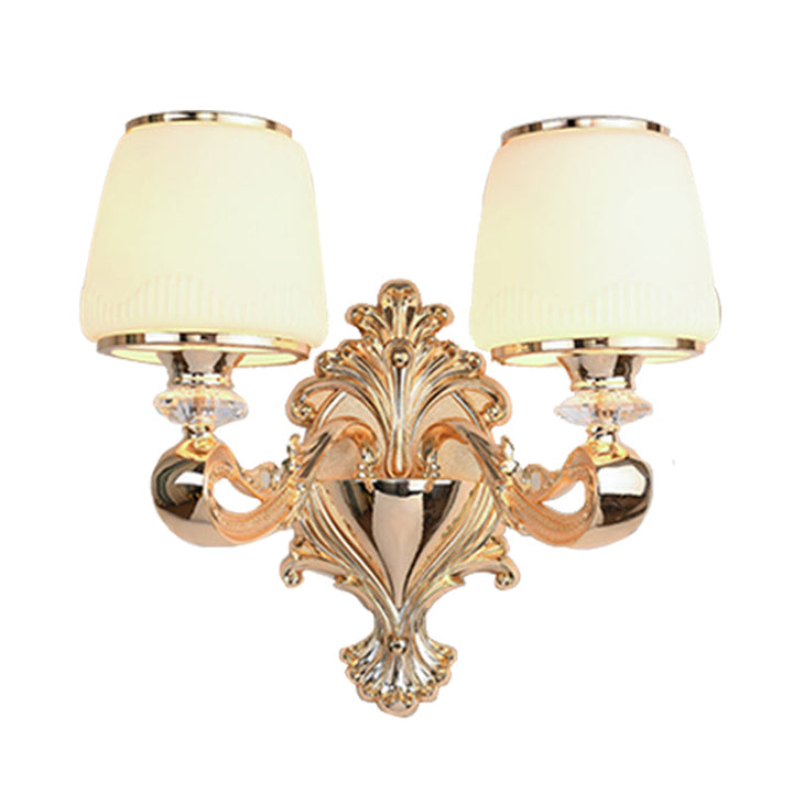 Skørter | Barrel Opal Glass Wall Lamp Classic 1/2-Light Living Room Wall Lighting Fixture with Curved Arm in Brass