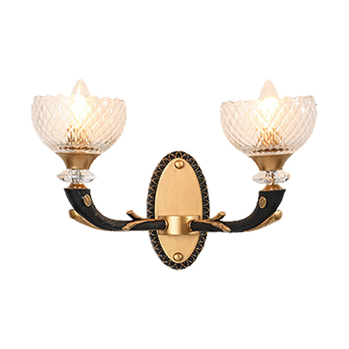 Skørter | Clear Prism Glass Bowls Wall Light Retro Style 1/2 Bulbs Living Room Corner Wall Mounted Lamp in Black and Gold