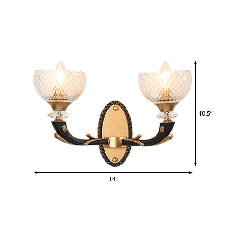 Skørter | Clear Prism Glass Bowls Wall Light Retro Style 1/2 Bulbs Living Room Corner Wall Mounted Lamp in Black and Gold