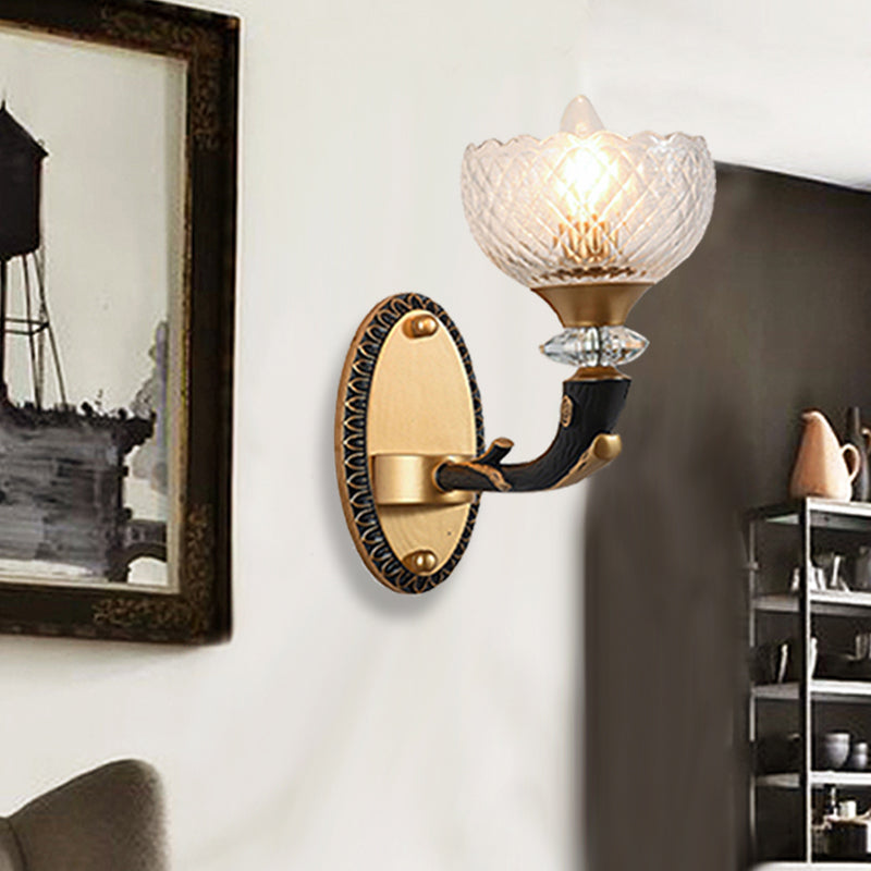 Skørter | Clear Prism Glass Bowls Wall Light Retro Style 1/2 Bulbs Living Room Corner Wall Mounted Lamp in Black and Gold