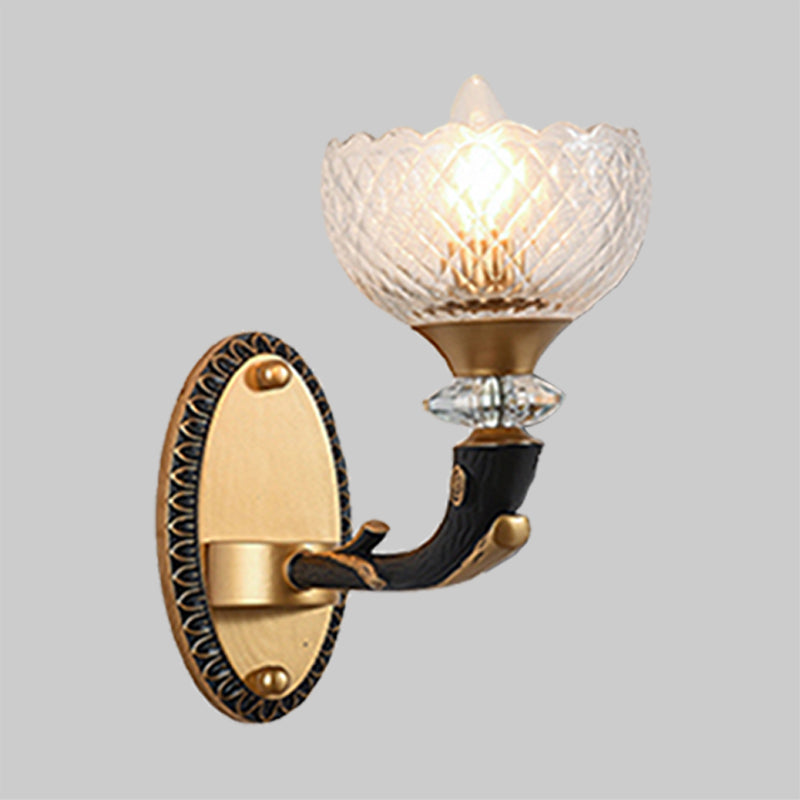 Skørter | Clear Prism Glass Bowls Wall Light Retro Style 1/2 Bulbs Living Room Corner Wall Mounted Lamp in Black and Gold