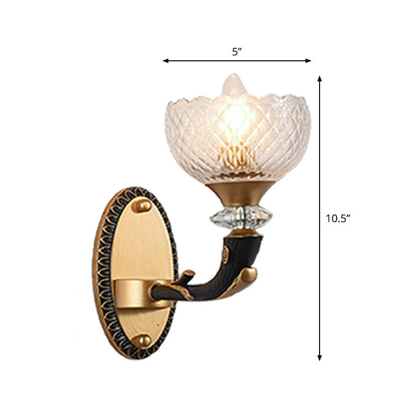 Skørter | Clear Prism Glass Bowls Wall Light Retro Style 1/2 Bulbs Living Room Corner Wall Mounted Lamp in Black and Gold