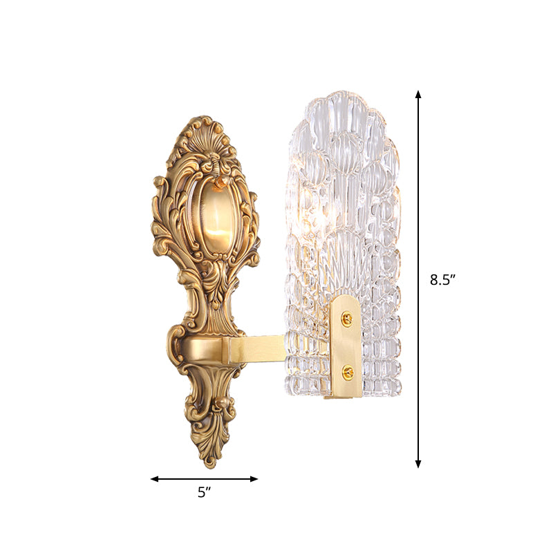 Skørter | Extended Nightstand Wall Lamp Classic Clear Grid Glass 1/2-Bulb Brass Wall Lighting Fixture