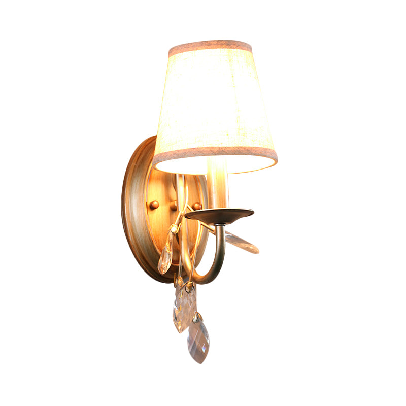 Lisslune | Gold Cone Wall-Mounted Lighting Contemporary Fabric Shade 1/2-Bulb Wall Light with Crystal Pendant