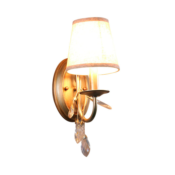 Lisslune | Gold Cone Wall-Mounted Lighting Contemporary Fabric Shade 1/2-Bulb Wall Light with Crystal Pendant