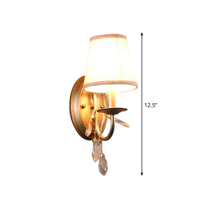 Lisslune | Gold Cone Wall-Mounted Lighting Contemporary Fabric Shade 1/2-Bulb Wall Light with Crystal Pendant