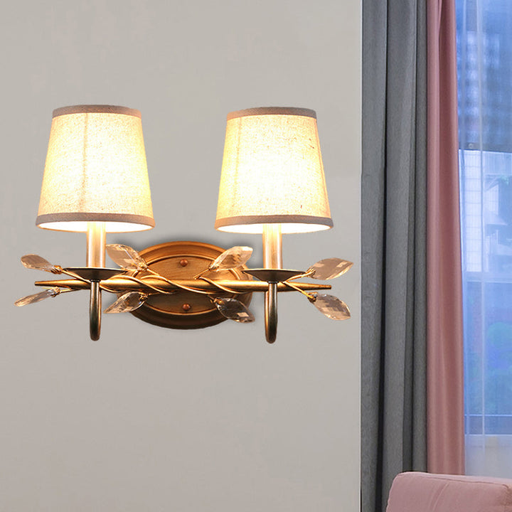 Lisslune | Gold Cone Wall-Mounted Lighting Contemporary Fabric Shade 1/2-Bulb Wall Light with Crystal Pendant