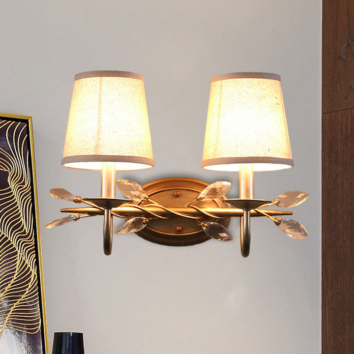 Lisslune | Gold Cone Wall-Mounted Lighting Contemporary Fabric Shade 1/2-Bulb Wall Light with Crystal Pendant