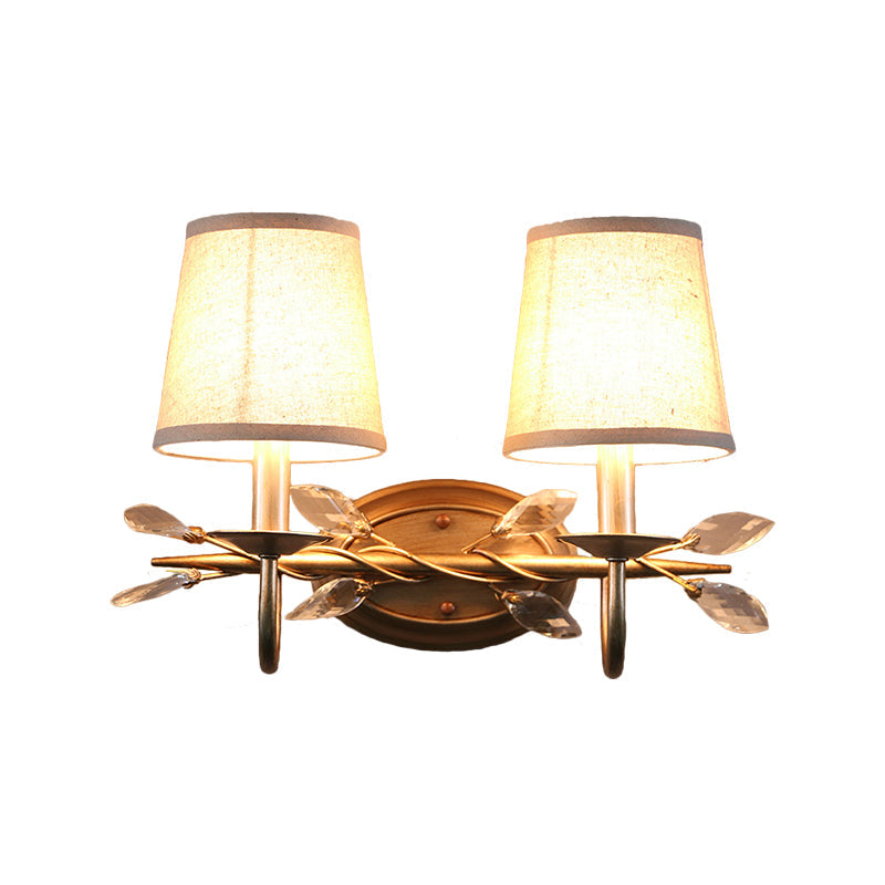 Lisslune | Gold Cone Wall-Mounted Lighting Contemporary Fabric Shade 1/2-Bulb Wall Light with Crystal Pendant