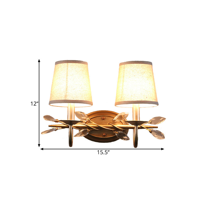 Lisslune | Gold Cone Wall-Mounted Lighting Contemporary Fabric Shade 1/2-Bulb Wall Light with Crystal Pendant