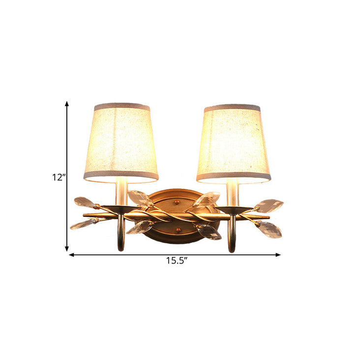 Lisslune | Gold Cone Wall-Mounted Lighting Contemporary Fabric Shade 1/2-Bulb Wall Light with Crystal Pendant