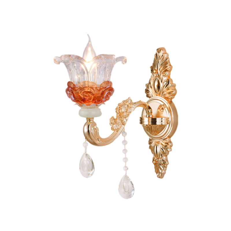 Lisslune | 1/2-Light Blossom Wall Mount Lamp Modern Style Clear Crystal Wall Lighting in Gold for Staircase